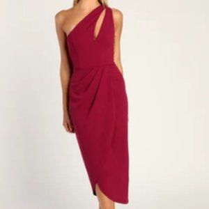Dark Magenta One-Shoulder Cutout Asymmetrical Dress